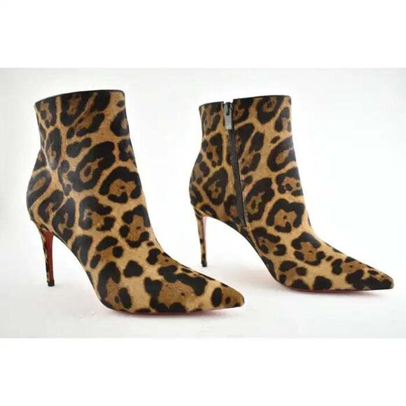 Christian Louboutin So Kate Booty 85 Black Brown Leopard Ankle Heel Bootie 36.5 - Picture 4 of 11